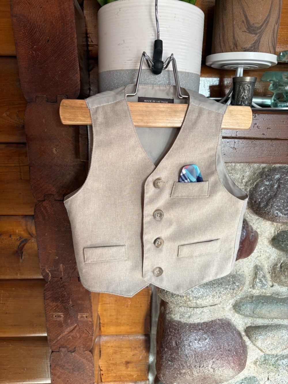 3/$25 Baby Boys Formal Vest Beige Suit Vest Wedding Guest Outfit size 12m